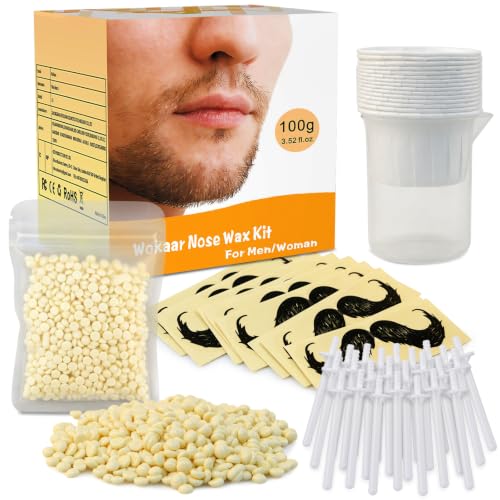 Wokaar Nose Wax Kit for Men & Women | 100g Wax 30 Applicators (15-20 Uses) | Painless Nasal & Ear Hair Removal | Fast 3-Min Removal | Safe Hair Remover Kit for Nose & Ear Hair | Waxing Kit for Men