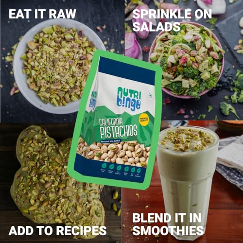 Image of NUTRI BINGE Pistachios (Pista 200 Grams) - Pack of 3, Premium California Roasted and Salted Pista Dry Fruits, Fresh Nutrient Rich Vegan Healthy Snacks