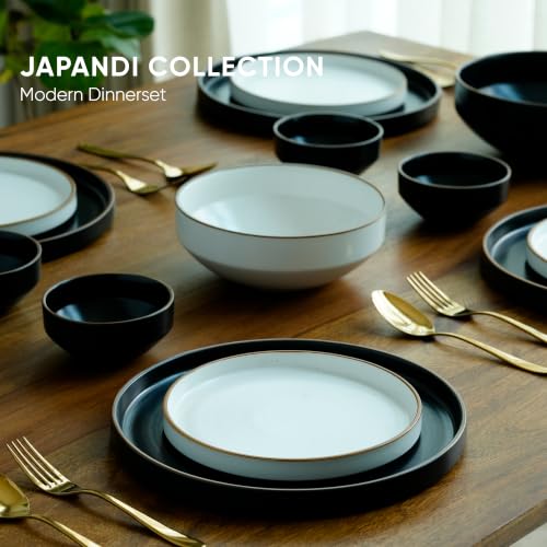 Image of Shay Modern Ceramic Dinner Set, 14 Pcs, Black & White | Crockery Set for Gifting & Dining| Premium Ceramic Dinner Set | Matte Finish (Japandi Dinner Set -Black & White, 14 Piece)