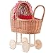 GaGaDumi "Victoria" Passeggino per bambole in vimini intrecciato a mano in vimini, telaio in legno, biancheria da letto inclusa, Regalo per bambine da 1 anno di età (Vi2-Natural)