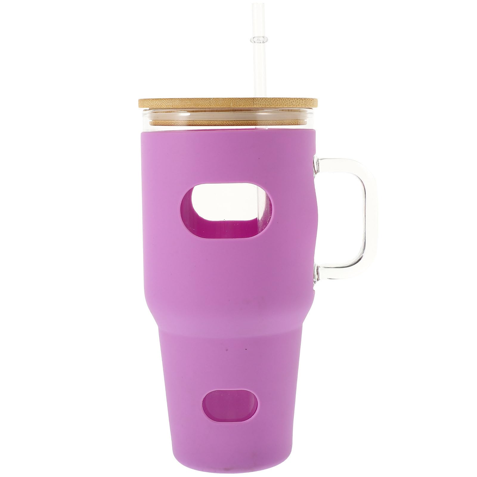 Vaso de vidrio de 32oz con funda de silicona antideslizante portátil