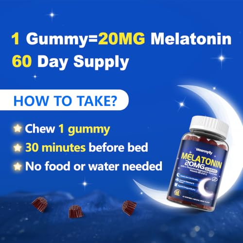 Image of Maennyliy Melatonin 20mg Gummies for Adults - Sugar Free Melatonin Gummies Extra Strength with L-Theanine, Magnesium, Ashwagandha, Turmeric, D3 & Zinc - Non-Habit Forming