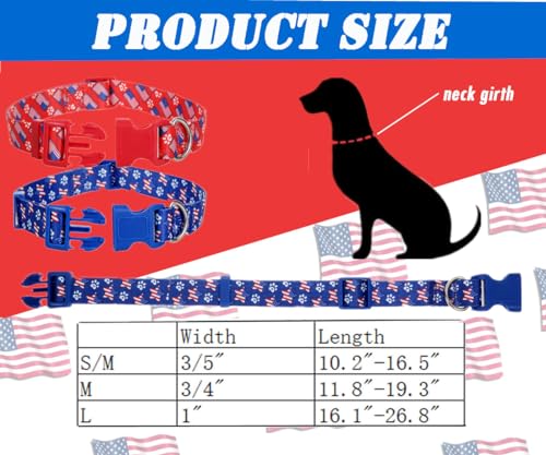 American Flag Medium Dog Collar 2Pack, Quick Release 4th of July Dog Collar, Red White and Blue Patriotic Dog Collar American Flag Medium Dog Collar 2Pack, Quick Release 4th of July Dog Collar, Red White and Blue Patriotic Dog Collar
