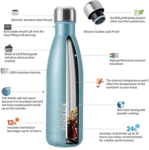 Image of BJPKPK Stainless Steel Water Bottle 17Oz Double Wall Vacuum Insulated Bottle,Magnetite Turquoise