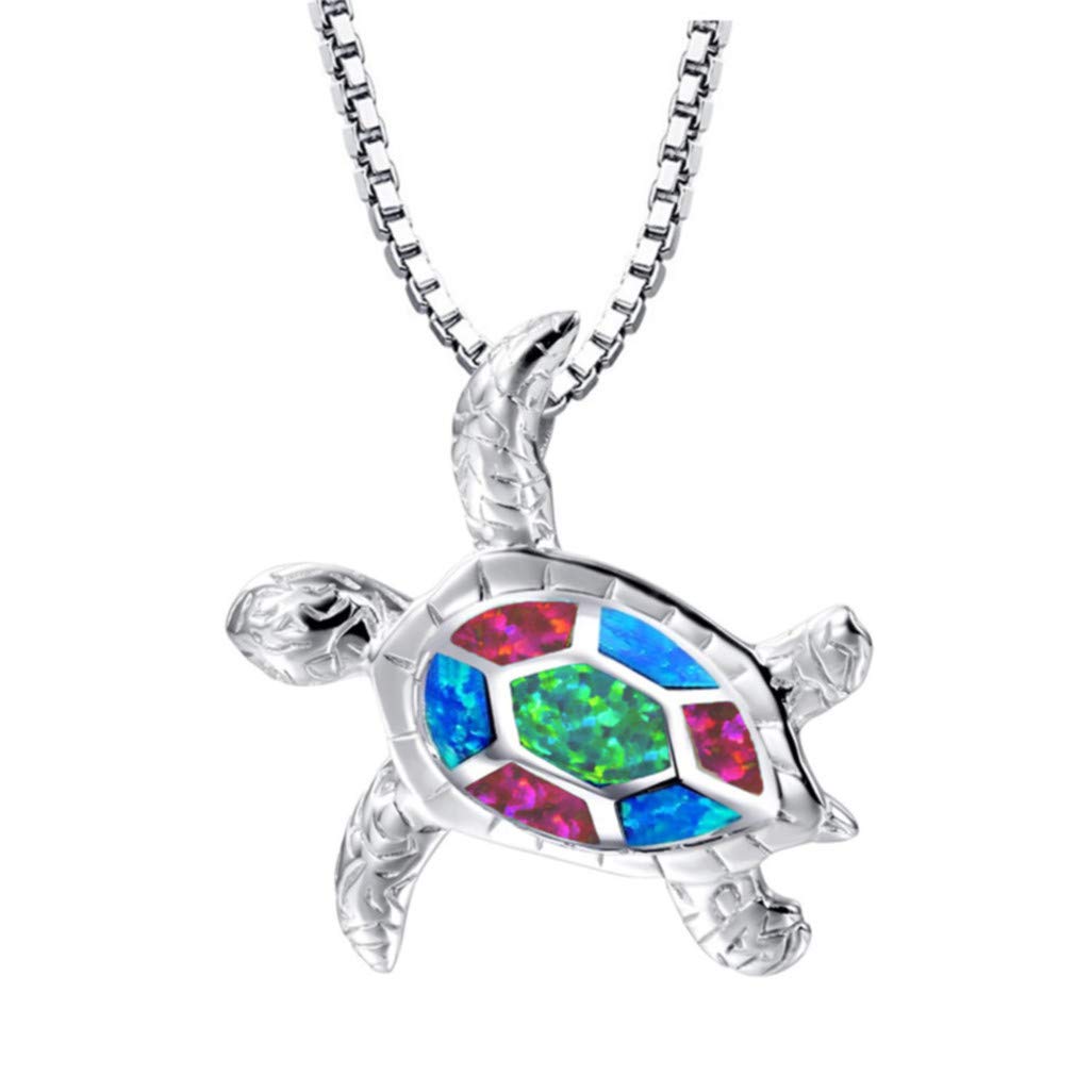 WEILYDF Lovely Turtle Necklace Opal Sea Turtle Choker Health and Longevity Turtle Pendant Collar Jewelry Gift for Women Girls (Seven Colors)