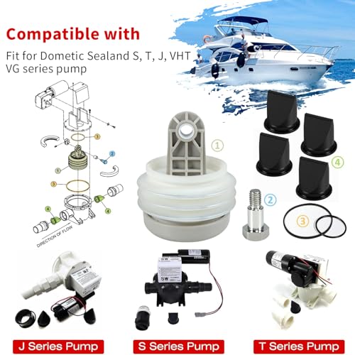 Image of Fits for Dometic 385230980 Pump Bellow Kit Include 385310076 1-1 /2 Duckbill Valve (4Pack) and 385310151 O-Ring (2 Pack) Replace for S, T, J Series Vacuum Pump for RV and Boat Toilet Vacuum Pump System