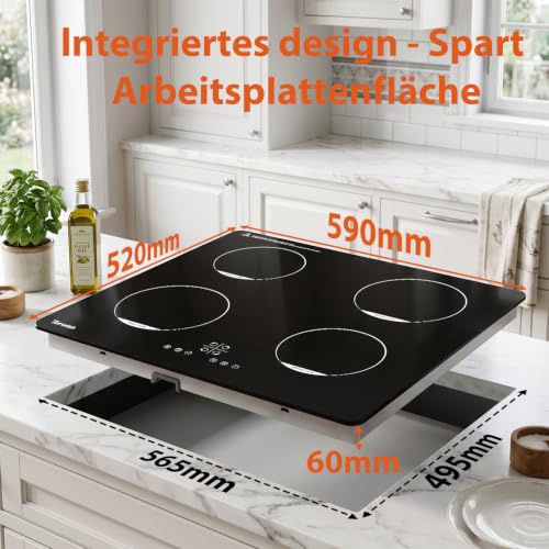 Topwish Induktionskochfeld, Induktionskochfeld 4 platten | Herdplatte 4 kochfelder, Kochfeld induktion mit Kindersicherung, Boost, Touchsteuerung, Restwärmeanzeige, 7200W – Bild 3