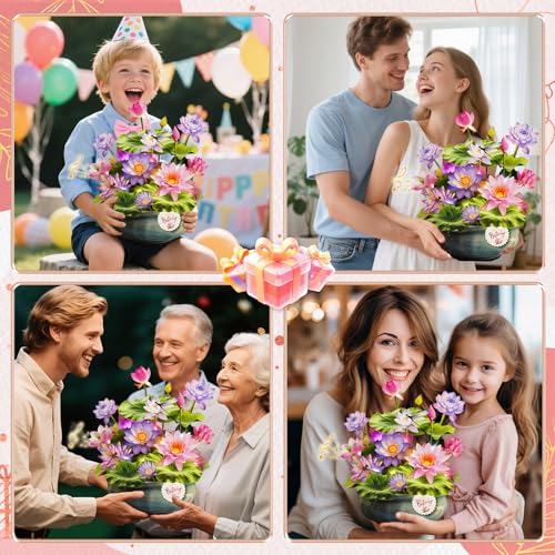 WUJUN Geburtstagskarten mit Musik & Licht, Pop-up Alles Gute zum Geburtstag-Karte, 25cm lebensgroße Ewige Blumenstrauß-Geschenke für Ehefrau, Mutter (Seerose & Lotos)