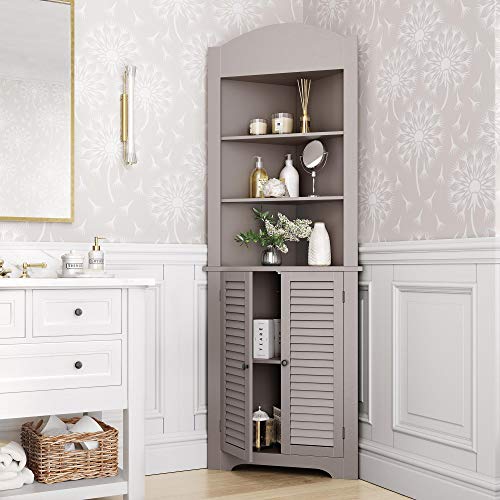 Riverridge, Taupe Ellsworth Tall Corner Bathroom Storage Cabinet #TOP1