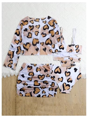 Verdusa Girl's 4 Piece Leopard Bikini Set Criss Cross Swimsuit with Beach Cover Up Set2