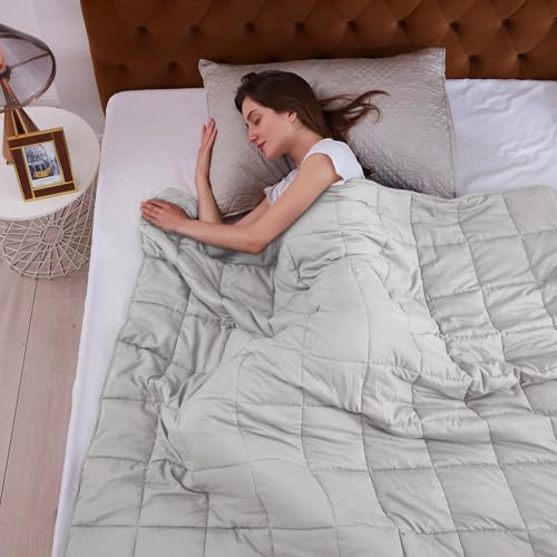 L'AGRATY Weighted Blanket - 60"x80" 15lbs Cooling Breathable Heavy Blanket Microfiber Material with Glass Beads for Adult All-Season Summer Fall Winter Soft Thick Comfort
