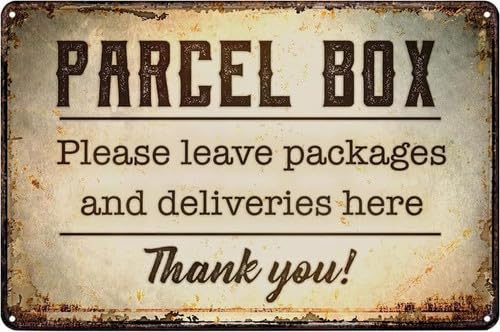 Geroclonup Vintage Metal Signs Mail Parcel Box Tin Sign Notice Leave Deliveries Packages Delivery Poster Wall Art Decor Plaque for Home Office Outdoor Front Door Yard Garage Outside (20x30cm)
