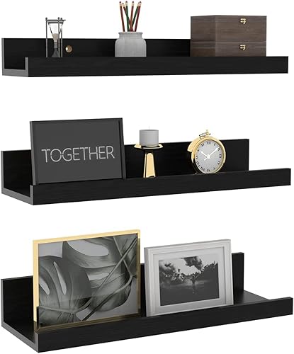Giftgarden Paquete de 3 estantes flotantes negros de 16 pulgadas con 2 estantes flotantes de oso