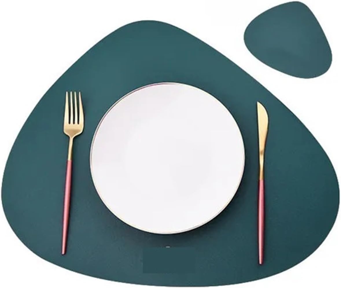 Placemat and Coaster Set Faux Leather Triangle Tableware Mats Pad Cafe Pad Food Mat Kitchen Accessories Khaki Grey(Green,10sets)