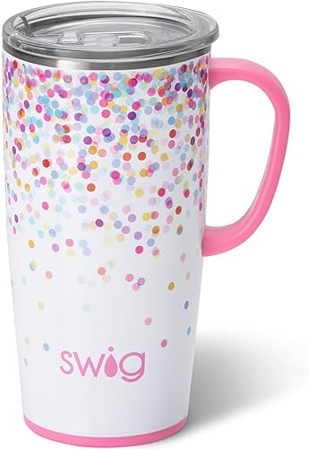 Swig Life Taza de viaje de 22 onzas con asa y tapa, apta para vasos, apta para lavavajillas, acero inoxidable, vaso de café con triple aislamiento