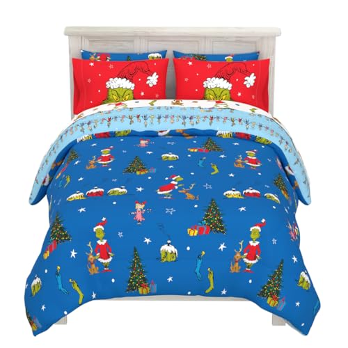 Grinch by Dr. Seuss Holiday & Christmas Bedding Super Soft Comforter and Sheet Set with Sham 7 Piece Full Size (Official Dr. Seuss Product) By Franco