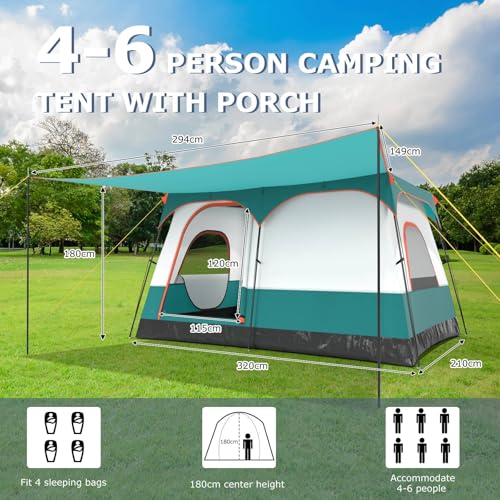 TANGZON 2-Room Family Camping Tent, 8-10/6-8/4-6 Man Privacy Changing Room Shelter with Porch, Removable Rainfly, Carry Bag, 2 Windows & 2 Doors, Easy Setup Large Dome Tent (320 x 210 x 180 cm) - Image 5