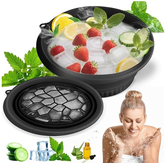 Face Bowl for Ice with Built-in Ice Tray – Collapsible Silicone Facial Ice Bath Bowl for Cold Plunge Therapy, Skin Tightening & Acne Relief – Portable Spa Tool for Home & Travel