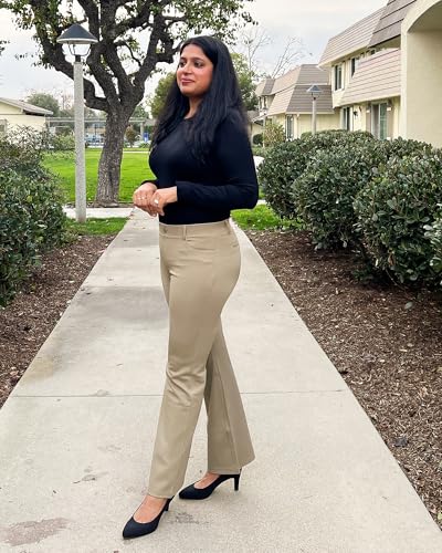 Image of Stelle Women 28 inch /30 inch / 32 inch Bootcut Dress Pants Business Casual Work Pants with Pockets Pull On Regular Slacks for Office
