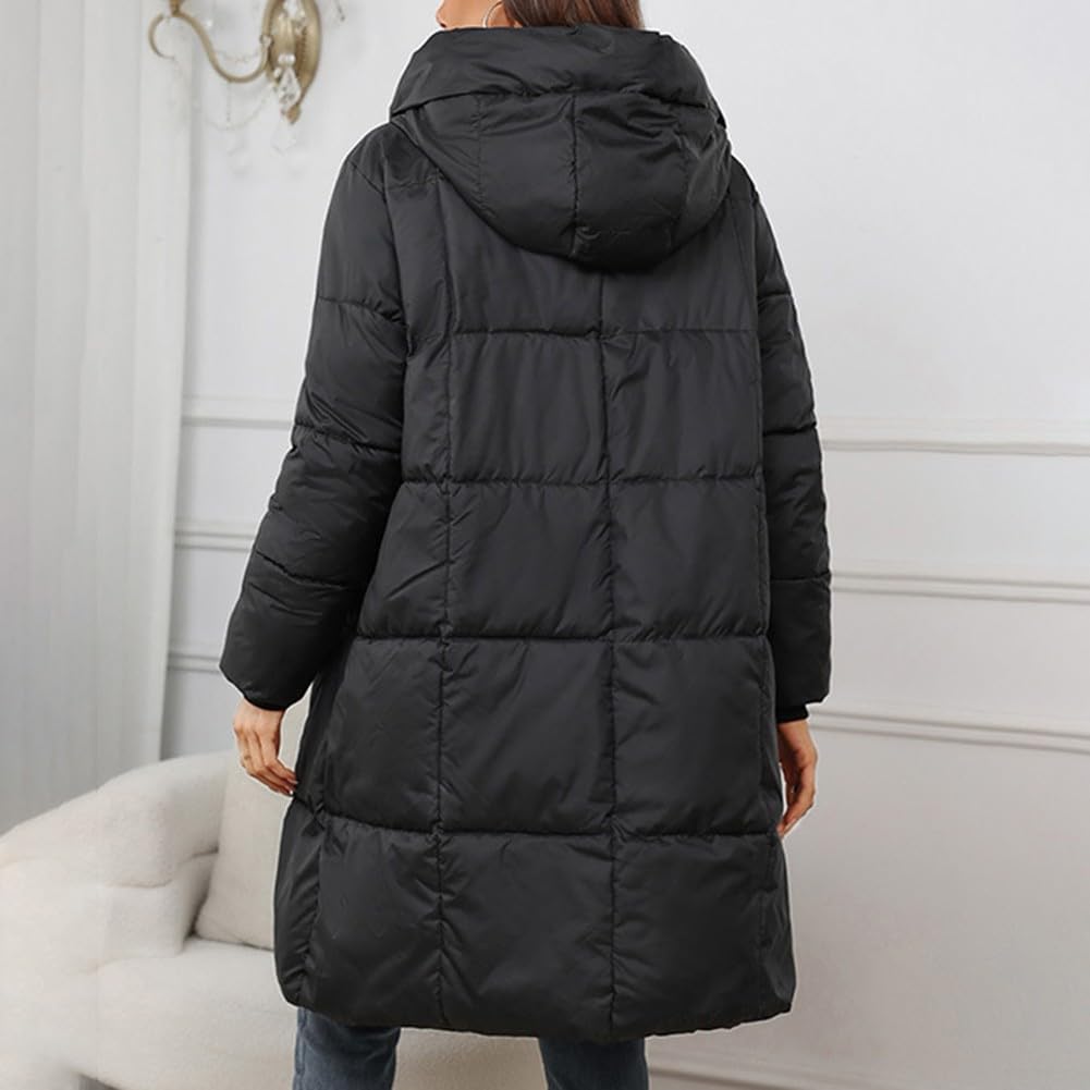 Piumino lungo da donna con cappuccio, parka invernale spesso e caldo, giacca imbottita con doppia cerniera, abbigliamento casual, per uso quotidiano nero bianco kaki marrone