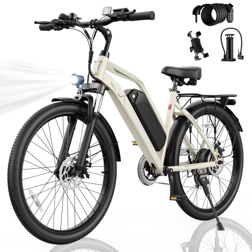 Peak 1000W Ebikes for Adults, 26”/24” Electric Bike with 48V Battery 20MPH Commuter Adult Electric Bicycles with 7 Speed, Suspension Fork, Bike Lock, Phone Mount