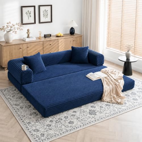 Image of AUGOP Futon Sofa Bed Boneless Couch for Living Room,Pull Out Couch with Sleeper Sofa,Day Bed Couch with Storage Pocket,Removable Corduroy with 2 Pillow