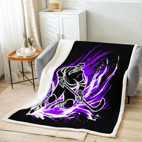 Homemissing Kids Ice Hockey Sherpa Blanket Winter Sports Plush Blanket for Bed Sofa Couch for Boys Girls Ice Sports Games Fleece Throw Blanket Puck Hockey Fuzzy BlanketSingle 50x60Inch