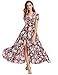 Produktbild Enjoyoself Sommerkleider Damen Kurzarm V-Ausschnitt Maxi Kleid mit Knopf Strand Blumen Kleider Abendkleid Knielang Lässig