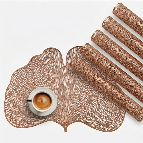 Image of Kuber Industries Leather Table Mats Set of 6 | Washable Placemat /Dining Table Mat for Wedding and Family Functions | Butterfly Design - Copper