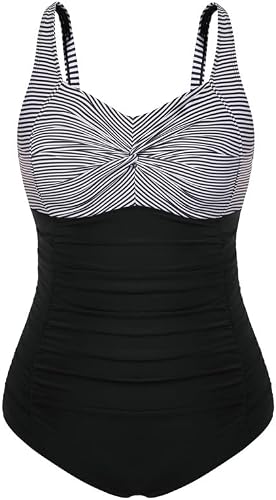 Hanna Nikole Damen Große Größen Einteiliger Badeanzug Bauchweg Bademode Swimsuit V-Ausschnitt Ruched Monokinis