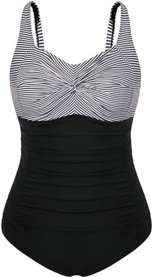 Hanna Nikole Damen Große Größen Einteiliger Badeanzug Bauchweg Bademode Swimsuit V-Ausschnitt Ruched Monokinis