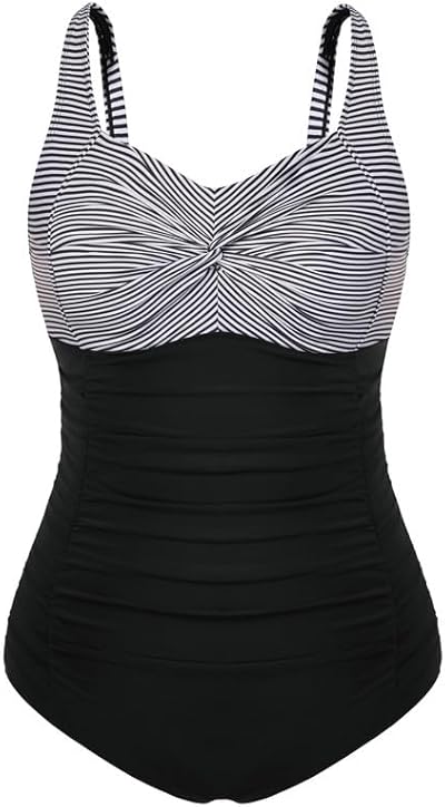 Hanna Nikole Damen Große Größen Einteiliger Badeanzug Bauchweg Bademode Swimsuit V-Ausschnitt Ruched Monokinis