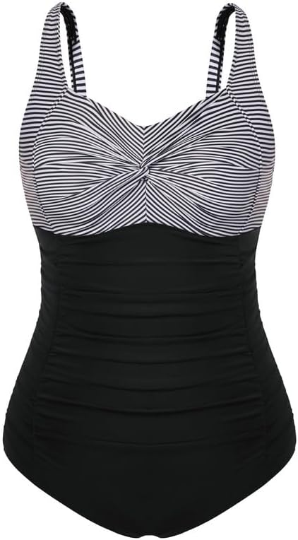 Hanna Nikole Damen Große Größen Einteiliger Badeanzug Bauchweg Bademode Swimsuit V-Ausschnitt Ruched Monokinis