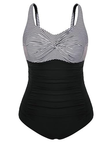 Hanna Nikole Damen Große Größen Einteiliger Badeanzug Bauchweg Bademode Swimsuit V-Ausschnitt Ruched Monokinis
