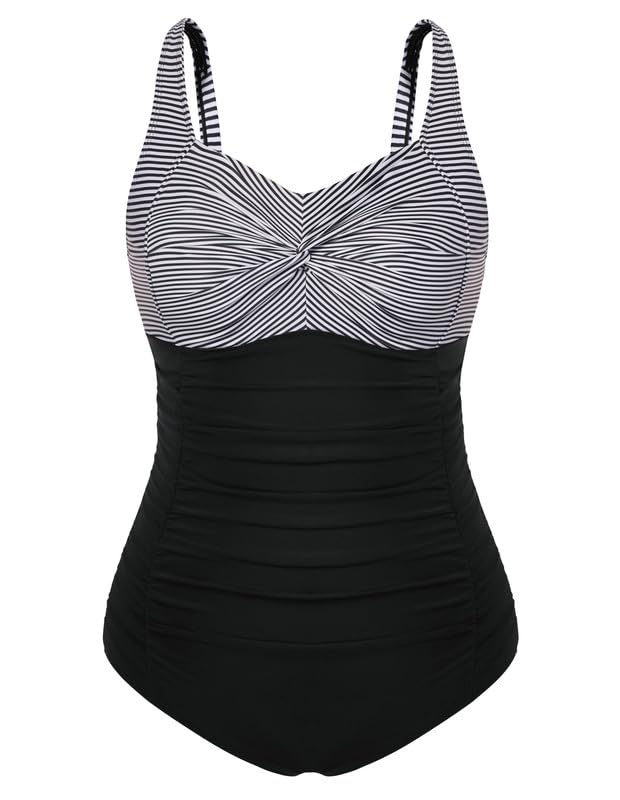 Hanna Nikole Damen Große Größen Einteiliger Badeanzug Bauchweg Bademode Swimsuit V-Ausschnitt Ruched Monokinis