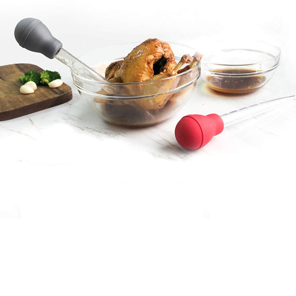 Cabilock Turkey Baster Silicone Bulb Meat Marinade Barbecue Basting Roasting Utensils Chicken Poultry Meat Bbq Baster Syringe Pump Tube 30ML Red