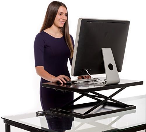 Vertical Vitality Air Glider Standing Desk - Best Sit to Stand Up Desktop Converter for Your Laptop or Computer Monitor – No Assembly Height Adjustable Desk Converts Instantly