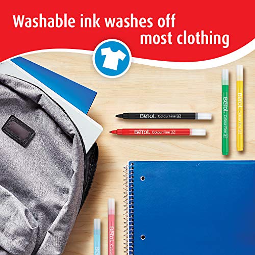 Berol Colour Fine Fibre Tipped Pen With 0.6 Mm Line Width - Assorted Colours, Pack Of 12 #TOP5