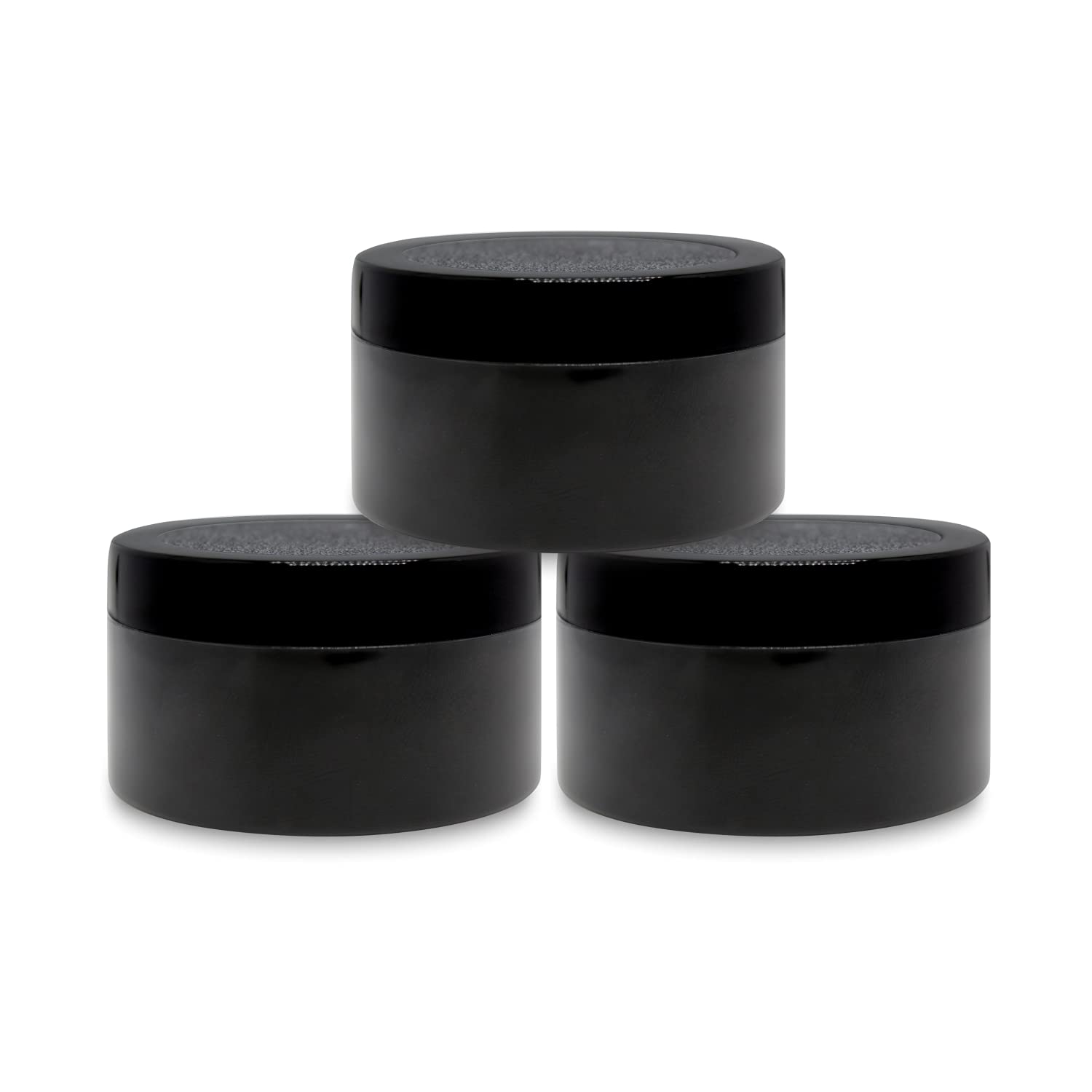 MYOC Black Plastic Jars Refillable & Reusable Multipurpose Round Cosmetic Storage Container with Outer & Inner Lid for Personal & Beauty Preparations Cream Lotions Hair Gel & Wax- 100 GM (Pack of 3)