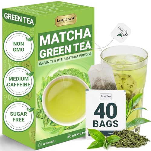 Image of LeafLea Matcha Green Tea Bags, Smooth & Energizing, 40 Foil-Wrapped Bags