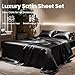 Love's cabin Satin Queen Sheets Set - 4 Piece Black Silky Bed Sheets Set with Deep Pocket, Luxury Silk Feel Satin Queen Size Sheet Set (1 Flat Sheet,1 Fitted Sheet,2 Pillow Cases)