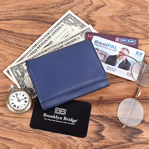 Image of Brooklyn Bridge Genuine Leather Card Holder Wallet for Men Nappa Blue - Slim RFID Protected Front Pocket Wallet, Stylish Compact Money Organiser