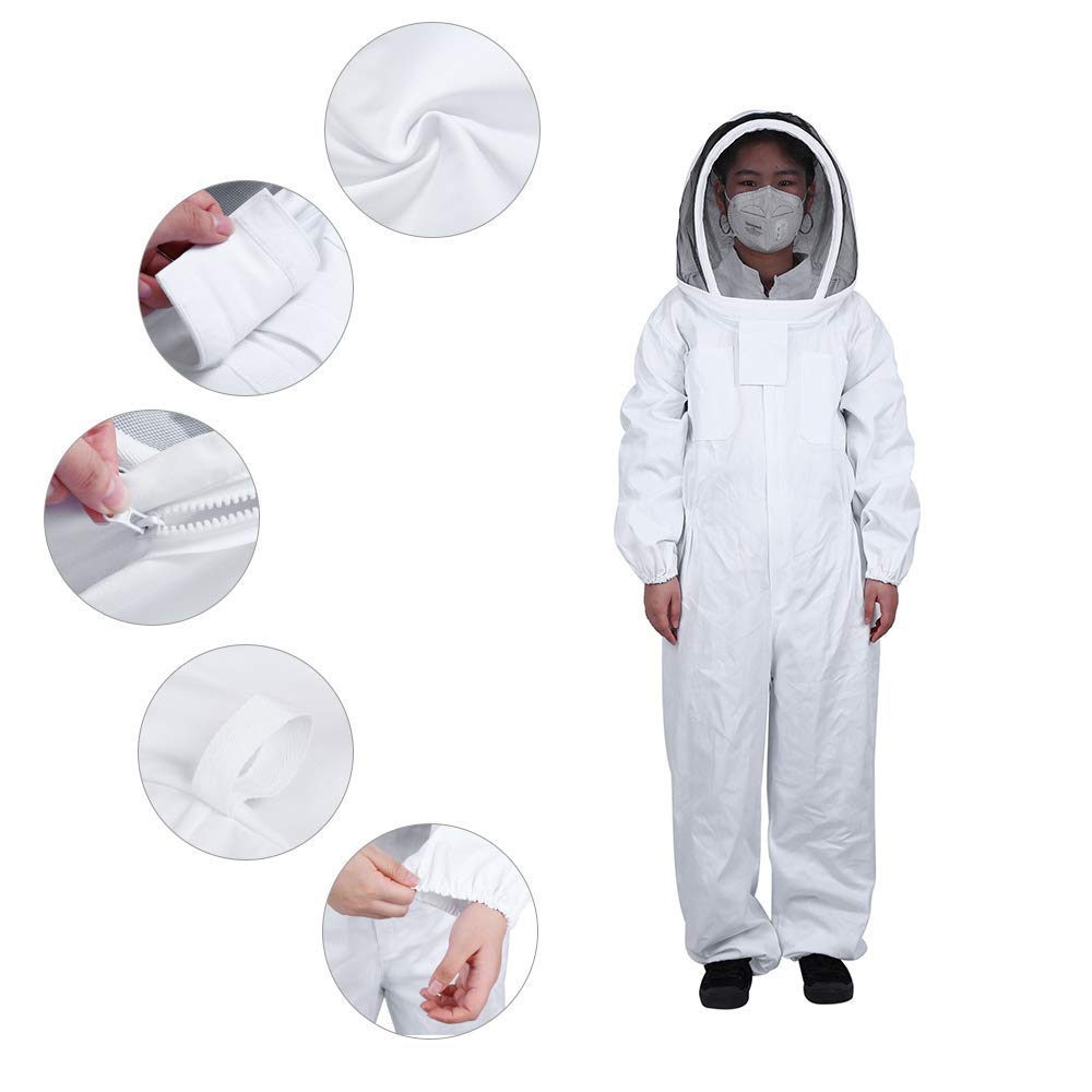 Apicultura Ventilada con Velo Redondo Desmontable, Traje de Protección Cómodo Chaqueta de Apicultura para Unisex, Apicultor Profesional (XXL, Blanco)