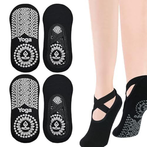 GNALIA Calcetines Pilates Mujer Antideslizantes 2 Pares Talla 34-42 Color Negro Para Yoga Ballet Baile