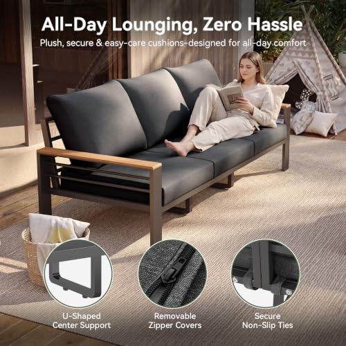 Image of Aoxun Aluminum Patio Furniture Set with Swivel Chairs & Fire Pit Table