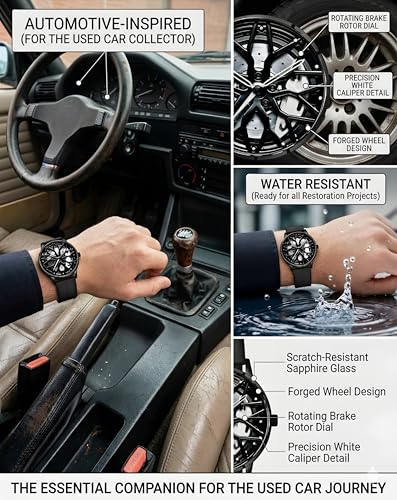 Image of Oculus Men's 3D Car Wheel Rotating Watch, Luxury Sport Quartz with Hollow Hub Dial, Magnetic Silicone Strap, Automotive-Inspired Design, Black Magnetic Straps