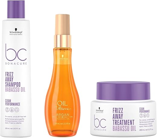 Schwarzkopf Professional Bonacure Frizz Away Shampoo, Treatment &amp; Ultime Argan Finishing Oil