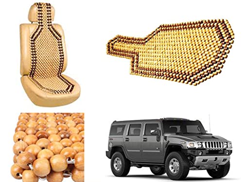 Image of Car Bead Seat Wooden Beads Cushion Cover Pad for Hummer H2, Acupressure Sitting Seat Cover | Cream Color - Pack of 1