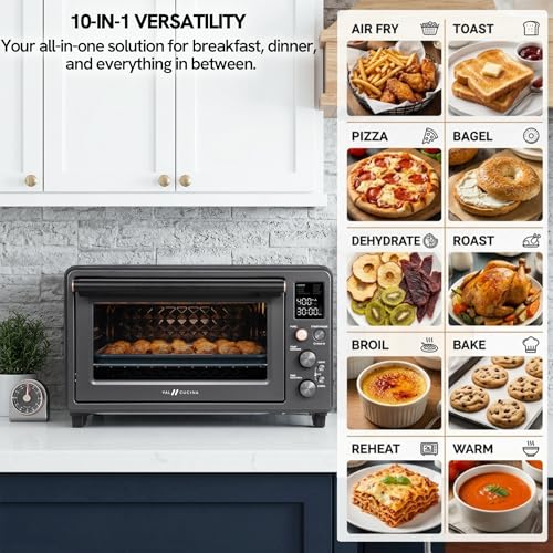 Image of VAL CUCINA 26.3 QT Non-Toxic Enamel Interior Air Fryer Toaster Oven Combo, 10-in-1 Convection Countertop Oven with Infrared Heating, Fits 12 inch Pizza & 6 Slice Toast, Easy Clean Enamel Baking Pan
