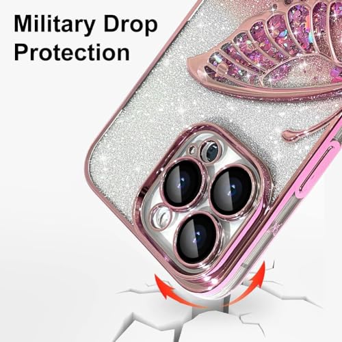 Image of SHINESTAR 3D Butterfly Case for iPhone 14 Pro Max Cover, Cute Girly Glitter Bling Luxury Back Cover for Women Girls Protective Shockproof Slim Camera Protection for iPhone 14 Pro Max - Pink
